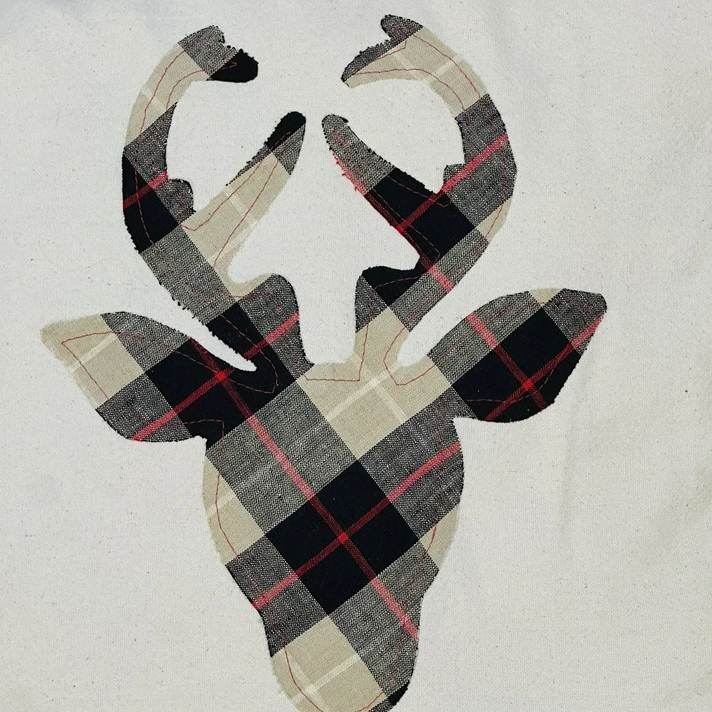 Farmhouse Throw Pillow Plaid Deer Silhouette 18 x 18 Christmas‎ Holiday